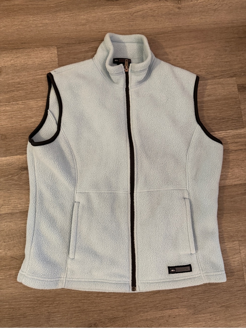 REI Light Blue Fleece Vest with Black Trim